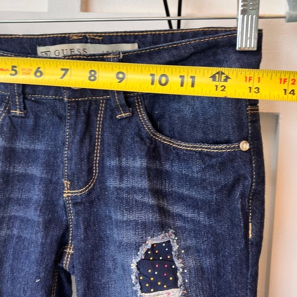 Guess Girls Size 10 Distressed Glitter Bling Rhinestone Skinny Low Blue Jeans - Picture 7 of 11